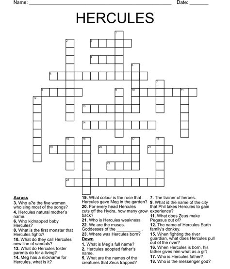 hercules crossword puzzle answers