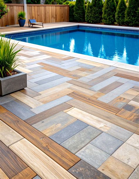 Herringbone Pattern Pool Deck