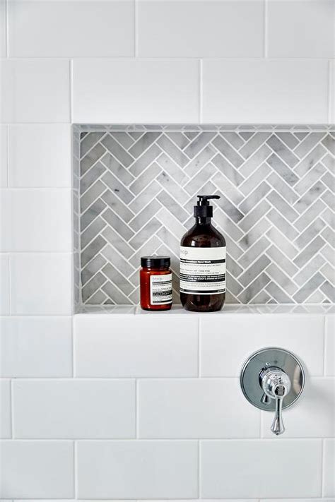 Herringbone Tile Shower Niche