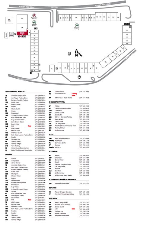 Hershey Tanger Outlets Directory