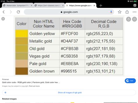 hexadecimal code for gold colour