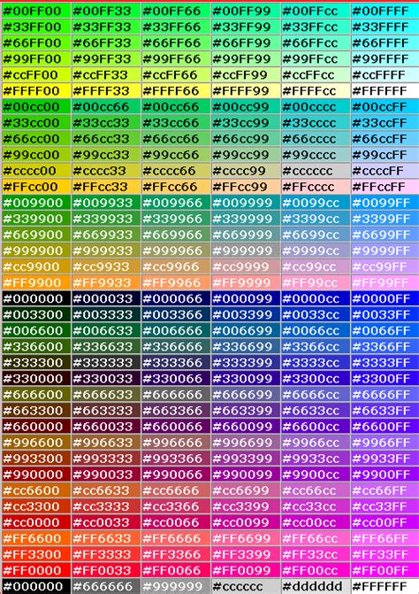 hexadecimal color code table