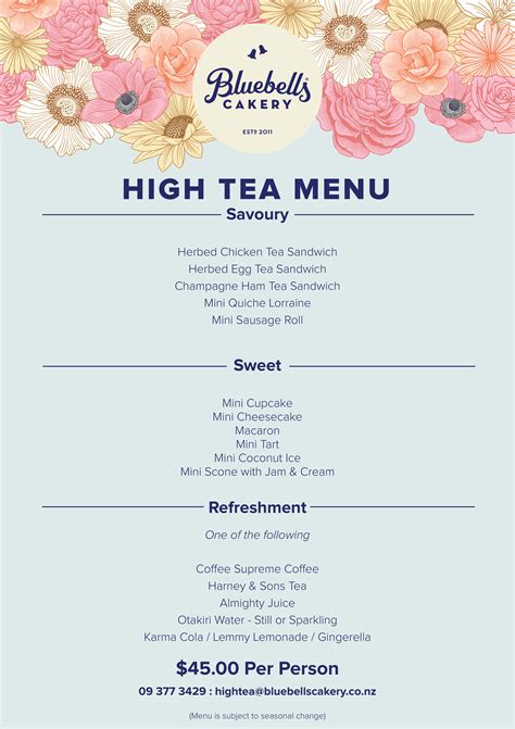 hi tea menu list