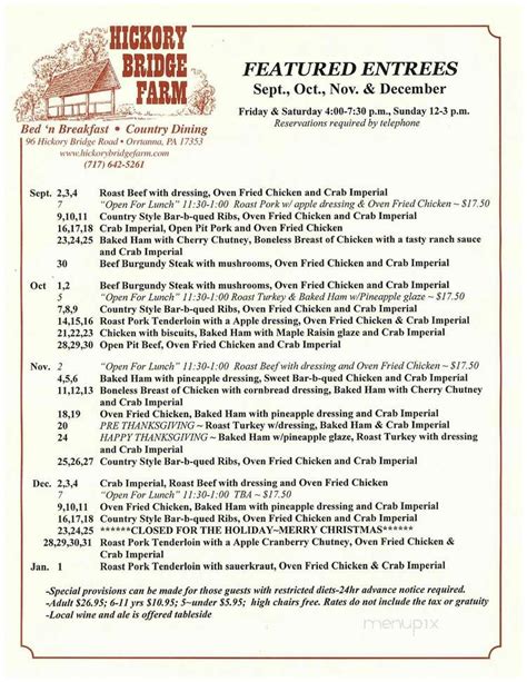 hickory bridge farm restaurant menu