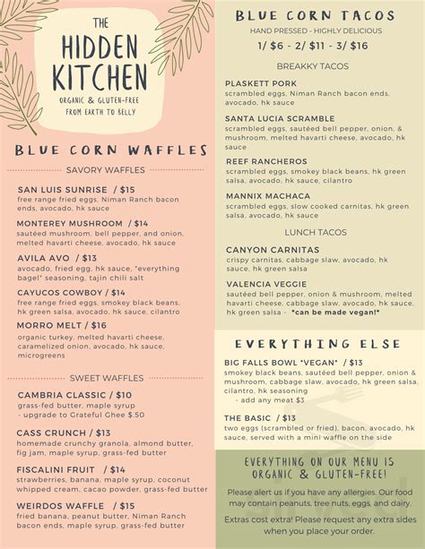 Hidden Kitchen Menu