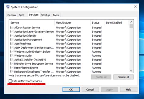 hide all microsoft services msconfig