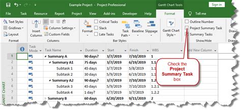 hide summary tasks in ms project