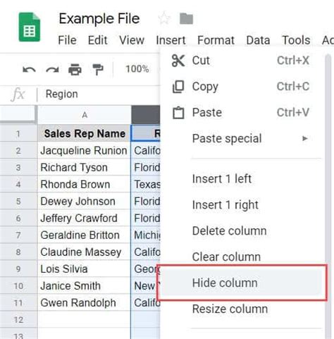 hide unused columns in google sheets