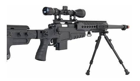 WellFire MB4418-3 Bolt Action Airsoft Sniper Rifle w/ Scope & Bipod, Black
