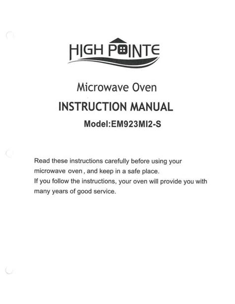 High Pointe Microwave Instruction Manual