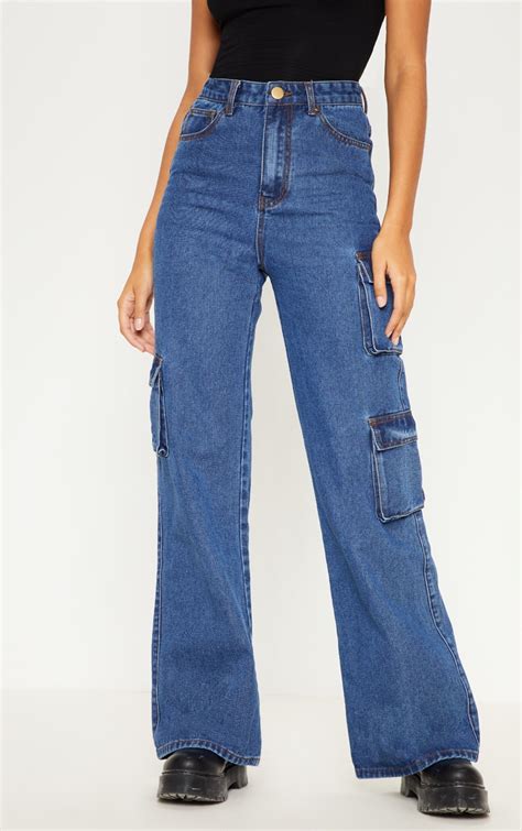 high rise wide leg cargo jeans