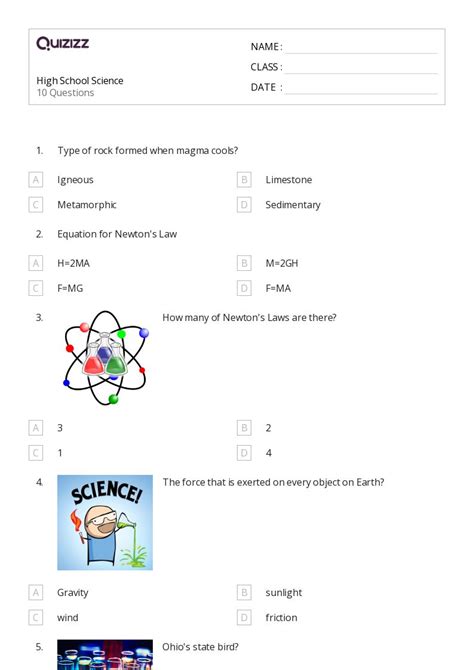 High School 9Th Grade Science Worksheets Printable Free