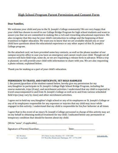 high school consent form template