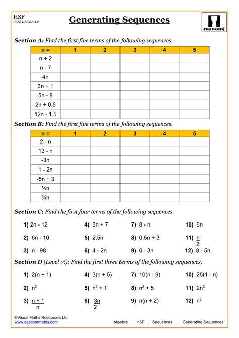 High School Math Worksheet