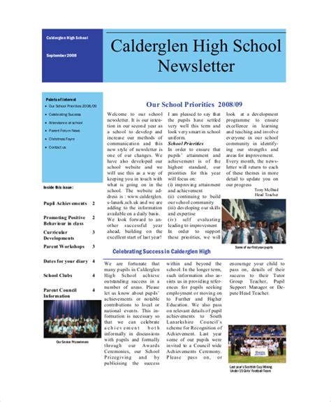 high school newsletter examples