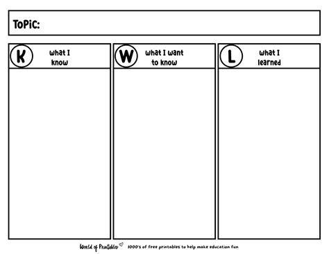 High School Printable Kwl Chart