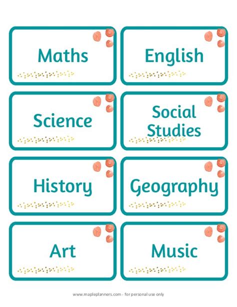 High School Subject Labels Printable