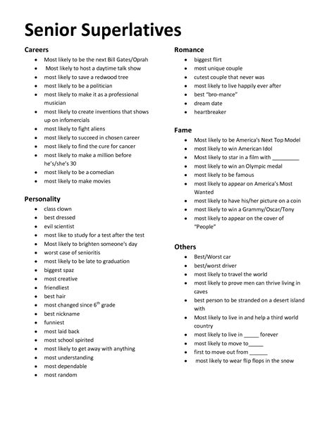 high school superlatives examples