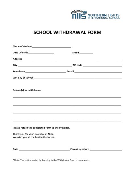 high school withdrawal form template