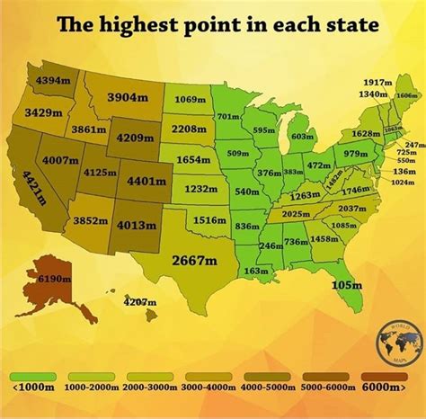 Highest Point In Every State Map
