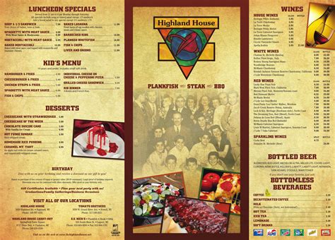 highland house mi menu