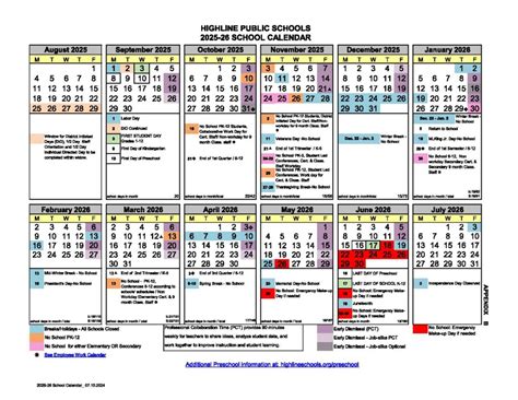 Highline Schools Calendar