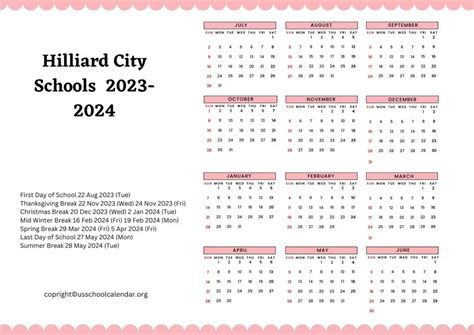 hilliard city schools calendar 2024-25