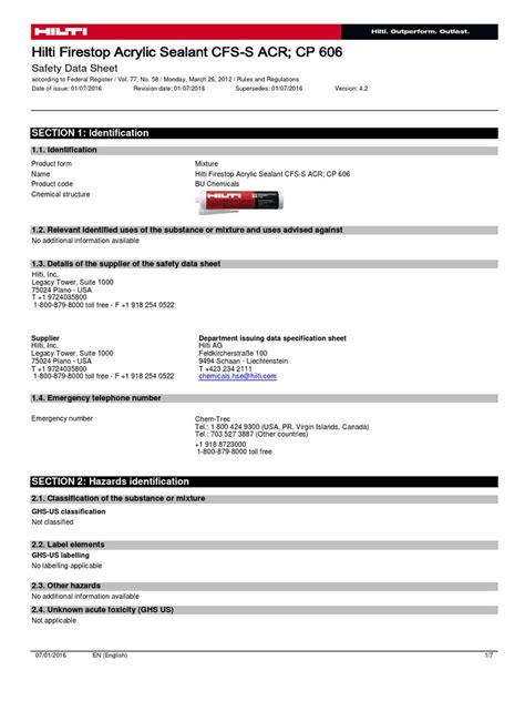 Hilti Firestop Sealant Data Sheet