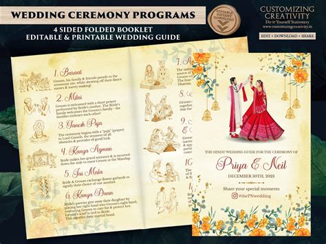 Hindu Ceremony Program Hindu Wedding Program Indian Wedding Etsy in