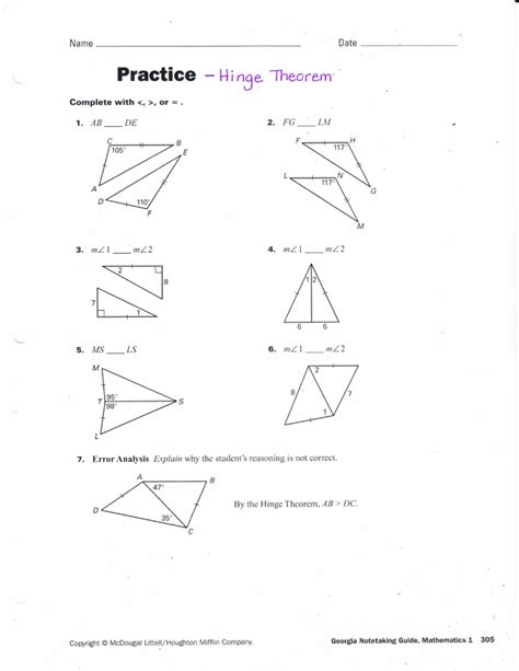 Hinge Theorem Exercises