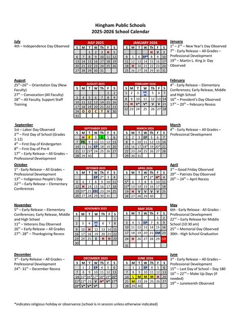 Hingham Schools Calendar