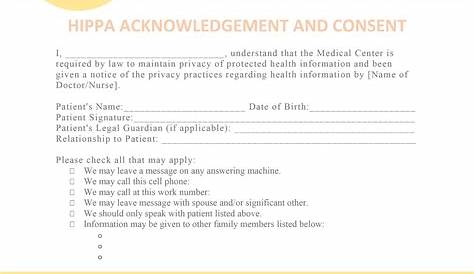 Hipaa Acknowledgement And Consent Form Template Patient Printable Pdf Download