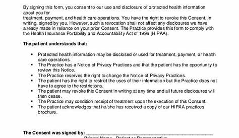 Hipaa Compliance Patient Consent Form Authorization For Release Of Protected Health Information