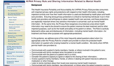 HIPAA Privacy Rule and Sharing Information Related to