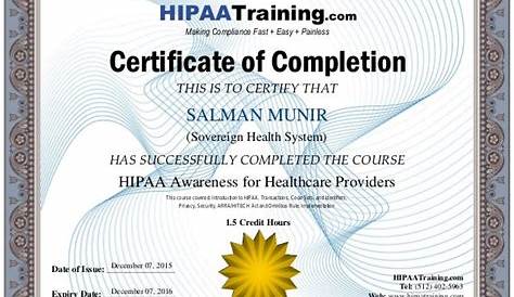 HIPAA Training Certificate
