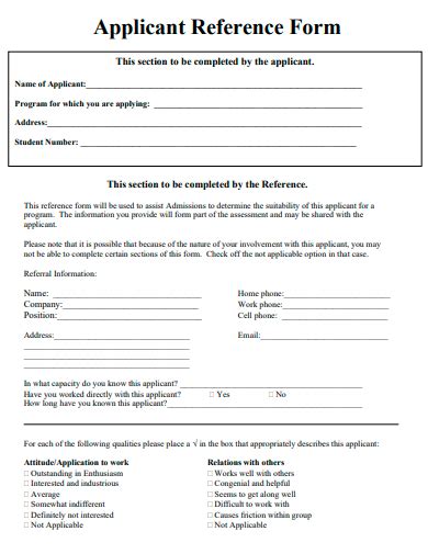 hiring agency applicant reference form template