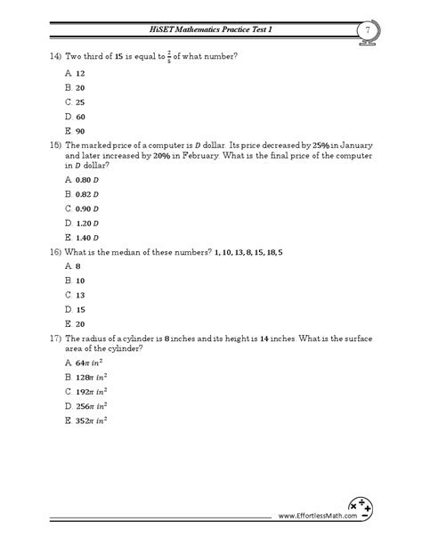 Hiset Math Practice Test Printable
