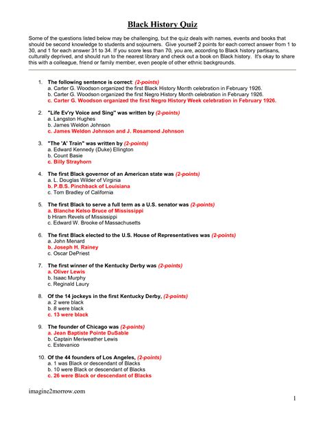 Black History Quiz Questions and Answers Printable That are Universal