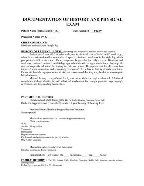 History And Physical Documentation