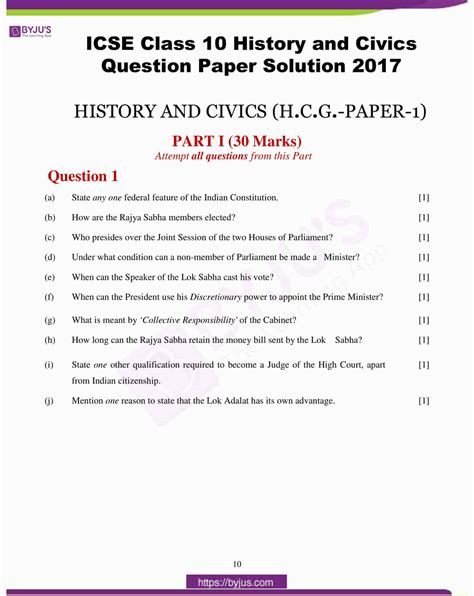 history civics class 10 icse question answer