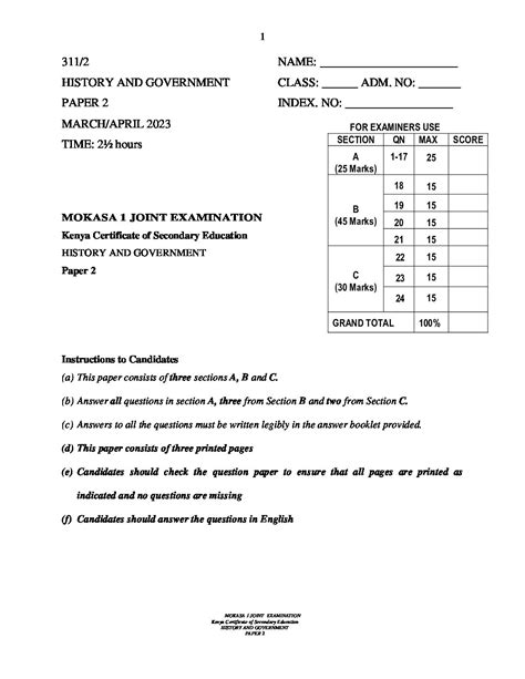 history mock exam 2023