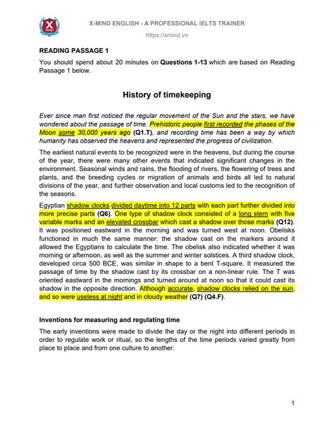 History Of Timekeeping Reading Answers With Explanation