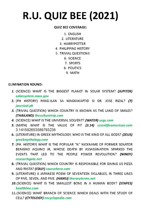 History Quiz Bee Questions And Answers Pdf