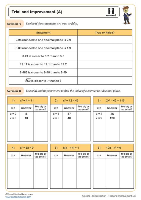 hit and trial method in maths worksheet