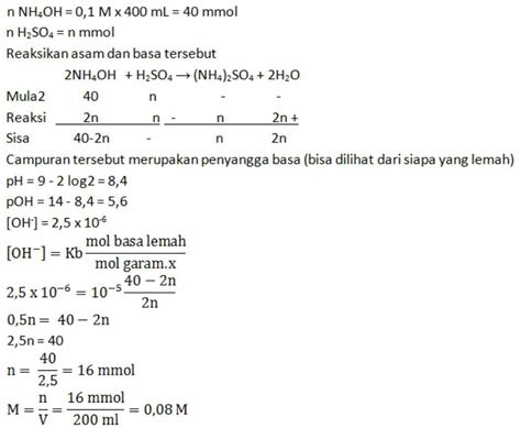 Hitunglah pH Larutan NH4OH 0,1 M Kb 10^-5