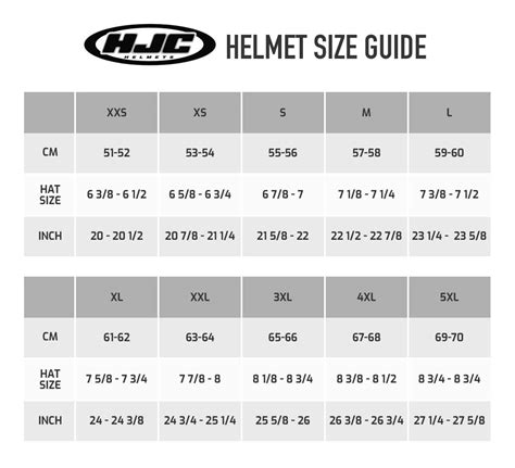 Hjc Motorcycle Helmets Size Chart