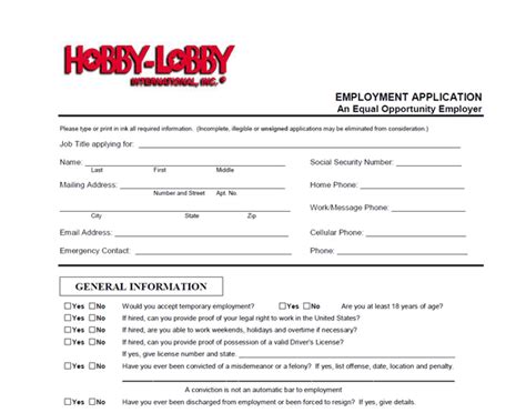 hobby lobby job application print out