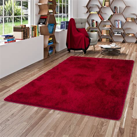 Hochflor Teppich Wohnzimmer Shaggy 3D Muster Modern Pastell Grau Rot