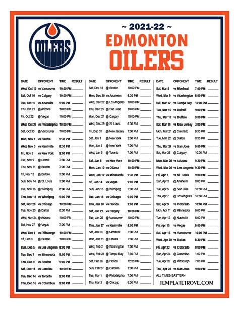 hockey edmonton oilers schedule