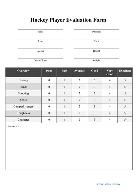 hockey player evaluation form template
